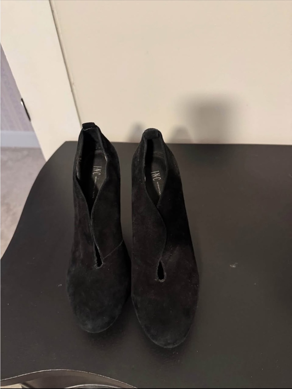 INC International Concepts Black Suede V-Front Ankle Booties